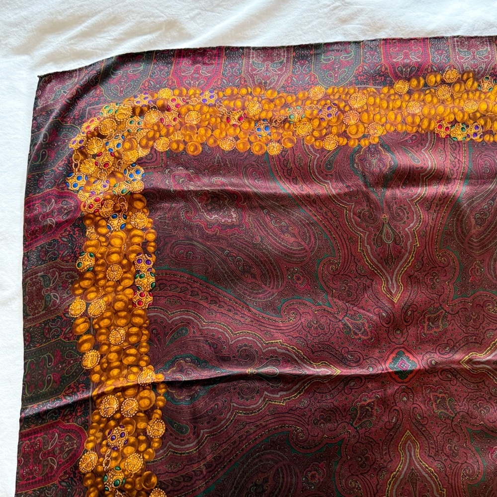Chanel gripoix silk scarf rare paisley jewel chain multicolor authentic vintage - Picture 11 of 14